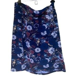 LuLaRoe Plus Size Blue Floral Midi Skirt Size 3XL